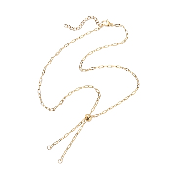 2.5MM 304 Stainless Steel Paperclip Chain Slider Necklace Making, with Lobster Claw Clasps and Brass Beads, Golden, 20.47 inch(52cm)
