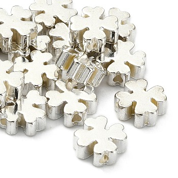 Brass Beads, Clover, Silver Color Plated, 8x3mm, Hole: 1.8mm