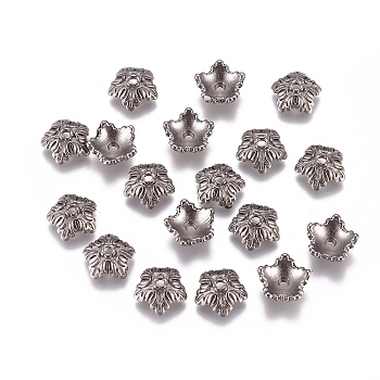 Tibetan Style Bead Caps, Cadmium Free & Lead Free, 5-Petal, Flower, Gunmetal, 10x4mm, Hole: 1mm