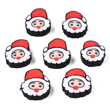 Handmade Polymer Clay Beads, Father Christmas, Red, 9~11x9.5~11.5x4~4.5mm, Hole: 1.5mm