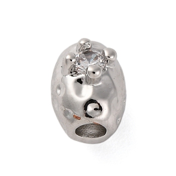 Rack Plating Brass Micro Pave Cubic Zirconia Beads, Cadmium Free & Lead Free, Long-Lasting Plated, Cloumn, Platinum, 6x5mm, Hole: 1.6mm