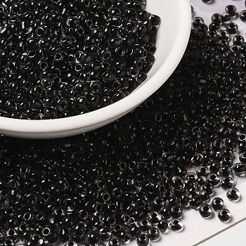 8/0 Transparent Glass Seed Beads, Inside Colours, Round Hole, Round, Black, 3~3.5x2mm, Hole: 1~1.2mm, about 450g/bag