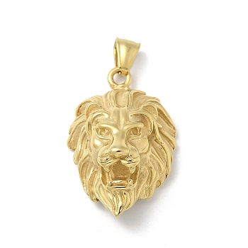 304 Stainless Steel Pendants, Lion Charm, Real 18K Gold Plated, 42x27.5x10.5mm, Hole: 8x4mm