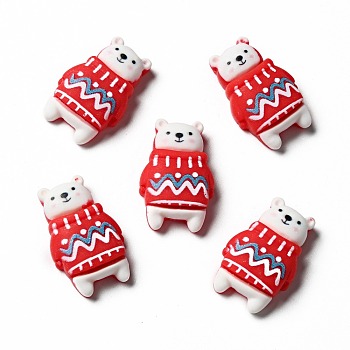Opaque Christmas Resin Cabochons, Bear with Sweater, Red, 25x16x6.5mm