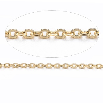 3.28 Feet Ion Plating(IP) 304 Stainless Steel Cable Chains, Soldered, Flat Oval, Golden, 1.1x0.3mm