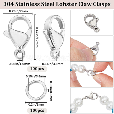 100Pcs 304 Stainless Steel Lobster Claw Clasps(DIY-BBC0001-56A)-2