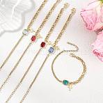 Cross 304 Stainless Steel Charm Bracelets, Figaro & Cable Chains Bracelets for Women, with Glass, Mixed Color, 6.69 inch(17cm)(BJEW-JB13967)