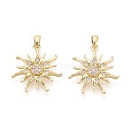 Brass Micro Pave Clear Cubic Zirconia Pendants, Sun Charms, Real 18K Gold Plated, 22.5x20x3mm, Hole: 4.5x2mm(KK-T075-86G)