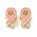 Brass Enamel European Beads, Large Hole Beads, Rack Plating, Long-Lasting Plated, Lead Free & Cadmium Free, Real 18K Gold Plated, Awareness Ribbon, 12.5x7.5x8.5mm, Hole: 4.5mm(KK-K298-04A-G)