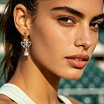 304 Stainless Steel Stud Dangle Earrings, Football with Trophy, Real Gold Plated & Stainless Steel Color, 34x16mm(SA-CBA9CF9-04GP)