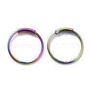 Ion Plating(IP) 304 Stainless Steel Hoop Earrings, Round, Rainbow Color, 9.5x0.5mm, Pin: 0.5mm(STAS-Z037-02MC)
