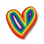 Rainbow Color Printed Acrylic Pendants, Heart Pattern, 31x30.5x2.5mm, Hole: 1.6mm(OACR-B006-01C)