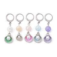 304 Stainless Steel Pendant Decoration, with Alloy Charms and Glass Bead, Shell Shape, Mixed Color, 44mm(HJEW-JM01303)