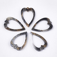 Cellulose Acetate(Resin) Pendants, Heart, Gray, 28x18.5x2.5mm, Hole: 1.2mm(X-KY-T008-19B)