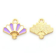 Chinese Style Alloy Enamel Pendants, Fan, Light Gold, Purple, 15x17x1.5mm, Hole: 1.6mm(X-ENAM-N054-026D)