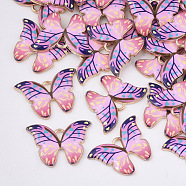 Printed Alloy Pendants, with Enamel, Butterfly, Light Gold, Pearl Pink, 15.5x22x2mm, Hole: 1.8mm(X-PALLOY-R111-01E)