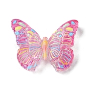 Spray Painted Resin Decoden Cabochons, with Paillette/Glitter Sequins, Butterfly, Hot Pink, 21.5x28x7mm(RESI-C045-07E)