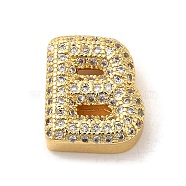 Brass Micro Pave Clear Cubic Zirconia Charms, Real 18K Gold Plated, Letter B, 13x11.5x5mm, Hole: 2x2.5mm(ZIRC-C009-01G-B)