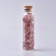 Glass Wishing Bottle, For Pendant Decoration, with Strawberry Quartz Chip Beads Inside and Cork Stopper, 22x71mm(DJEW-L013-A05)