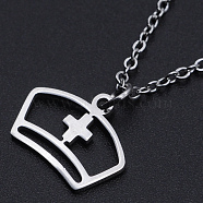 201 Stainless Steel Pendant Necklaces, with Cable Chains and Lobster Claw Clasps, Nurse Cap, Stainless Steel Color, 17.71 inch(45cm), 1.5mm(NJEW-S105-JN533-45-1)