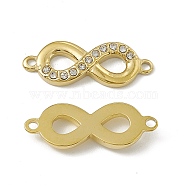 Vacuum Plating 201 Stainless Steel Connector Charms, Infinity Links, with Crystal Rhinestone, Real 18K Gold Plated, 23x8.5x3mm, Hole: 1.4mm(STAS-J401-VC742)