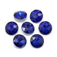 Pointed Back Glass Rhinestone Cabochons, Back Plated, Faceted, Flat Round, Royal Blue, 14x5.8mm(RGLA-T029-14mm-11)
