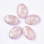 Printed Resin Beads, Frosted, Oval with Sakura Pattern, Pink, 29x20x10mm, Hole: 2mm(RESI-T038-002)
