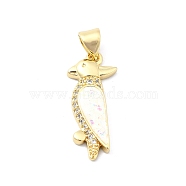 Brass Micro Pave Clear Cubic Zirconia Pendants, with Sythetic Opal, Real 18K Gold Plated, Bird, 22.5x9.5x3.5mm, Hole: 4x3.5mm(KK-A221-15A-G)