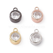 Rack Plating Brass Cubic Zirconia Charms, Cadmium Free & Nickel Free & Lead Free, Long-Lasting Plated, Flat Round, Mixed Color, 9.5x7x3.5mm, Hole: 1.4mm(KK-M231-26)