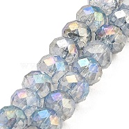 Spray Painted Imitation Jade Glass Beads Strands, AB Color Plated, Faceted, Round, Slate Gray, 6x5mm, Hole: 1.2mm, about 90pcs/strand, 17.72''(45cm)(GLAA-P058-01B-03)