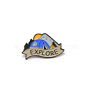 Explore Enamel Pin, Creative Mountain Zinc Alloy Enamel Brooch for Jackets Hats Bags, Golden, Blue, 18x30x11mm, Pin: 1mm(JEWB-TAC0006-20)