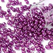 6/0 Glass Seed Beads, Metallic Colours Style, Round, Purple, 6/0, 4mm, Hole: 1.5mm, about 4500pcs/pound(SEED-A017-4mm-1116)