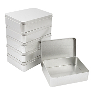 Rectangular Empty Tinplate Boxes, with Slip-on Lids, Mini Portable Box Containers, Matte Silver Color, 15.3x11.2x4cm, Inner Size: 14.5x10.6cm(CON-OC0001-06MS)
