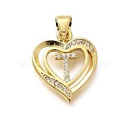 Rack Plating Brass Micro Pave Cubic Zirconia Pendants, Long-Lasting Plated, Lead Free & Cadmium Free,Real 18K Gold Plated, Heart with Letter Charms, Letter T, 17.5x15x2.5mm, Hole: 5x3mm(KK-L226-101G-T)