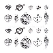 100pcs 10 Style Tibetan Style Alloy Charms, Lead Free & Cadmium Free, for Valentine's Day, Heart & Rose & Wings & Flat Round, Antique Silver, 11.5~30x10~24x1~3mm, Hole: 1~2.5mm, 10pcs/sytle(TIBEP-CJ0001-37)