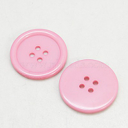 Resin Buttons, Dyed, Flat Round, Pink, 11x2mm, Hole: 1mm, 980pcs/bag(RESI-D030-11mm-05)