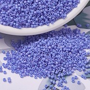 MIYUKI Delica Beads Small, Cylinder, Japanese Seed Beads, 15/0, (DBS0881) Matte Opaque Periwinkle AB, 1.1x1.3mm, Hole: 0.7mm, about 35000pcs/bottle, 10g/bottle(SEED-JP0008-DBS0881)