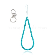 Natural White Jade and Iron Alloy Lobster Claw Clasp Keychain, with Braided Nylon Thread, 27~27.5cm(HJEW-SW00007-06)