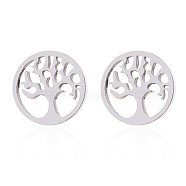 304 Stainless Steel Tree of Life Stud Earrings for Women, Stainless Steel Color, 10mm(EJEW-PW0002-01A-P)
