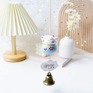 Porcelain Maneki Neko Hanging Wind Chimes Decor, Feng Shui Lucky Cat for Car Interiors Bell Hanging Ornaments, Light Sky Blue, 280mm(PW23030395557)