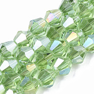 Electroplate Glass Beads Strands, AB Color Plated, Faceted, Bicone, Light Green, 7.5~8x7.5~8mm, Hole: 1.5mm, about 40pcs/strand, 11.81 inch(EGLA-Q118-8mm-B29)