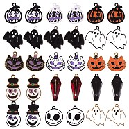 30Pcs 15 Style Alloy Enamel Pendants, for Halloween, Ghost & Coffin & Pumpkin & Grimace & Skull, Mixed Color, 2pcs/style(ENAM-SZ0002-06)