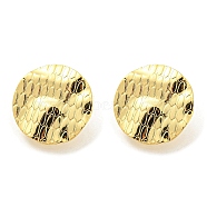 Textured Flat Round Rack Plating Brass Stud Earrings Findings, with Loops, Long-Lasting Plated, Cadmium Free & Lead Free, Real 18K Gold Plated, 20mm, Hole: 2.3mm, Pin: 11x0.7mm(EJEW-K263-30G)