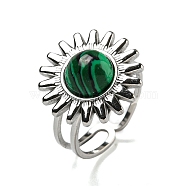 Sun 304 Stainless Steel Open Cuff Rings, Synthetic Malachite Finger Rings for Women Men, Stainless Steel Color, Adjustable(STAS-Z060-08P-02)