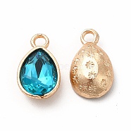 Faceted Glass Rhinestone Pendants, with Golden Tone Zinc Alloy Findings, Teardrop Charms, Cornflower Blue, 15x9x5mm, Hole: 2mm(GLAA-I051-A05)
