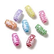 Opaque Acrylic Beads, Craft Style, Barrel with Flower, Mixed Color, 13.5x7mm, Hole: 3mm, 1351pcs/500g(OACR-E039-02B)