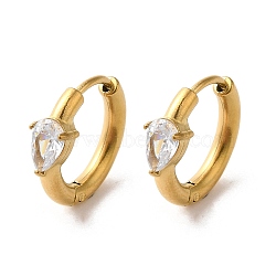 Golden 304 Stainless Steel Hoop Earrings, with Cubic Zirconia, Teardrop, 15x5x16mm(EJEW-K271-01D-G)