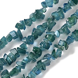 Spray Painted Glass Beads Strands, Chip, Teal, 2.5~6.5x3~10x4~12.5mm, Hole: 1mm, 33.86''(86cm)(GLAA-P062-A01)