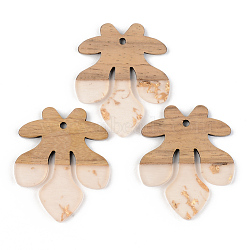 Transparent Resin & Walnut Wood Pendants, with Gold Foil, Fleur De Lis, Clear, 38x31.5x3mm, Hole: 2mm(RESI-S389-051A-B05)