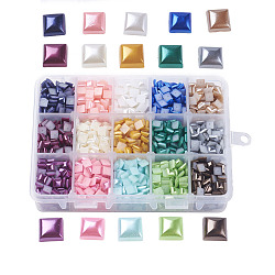 15 Colors ABS Plastic Imitation Pearl Cabochons, Square, Mixed Color, 6x6x3mm, about 160pcs/color, 2400pcs/box(SACR-JP0004-04-6x6mm)